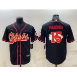 Men's Kansas City Chiefs #15 Patrick Mahomes Black Team Big Logo With Patch Cool Base Stitched Baseball Jersey