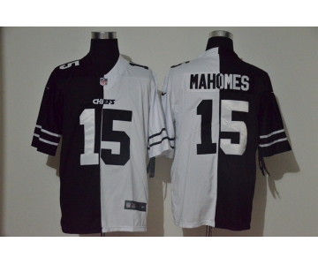 Men's Kansas City Chiefs #15 Patrick Mahomes Black White Peaceful Coexisting 2020 Vapor Untouchable Stitched NFL Nike Limited Jersey