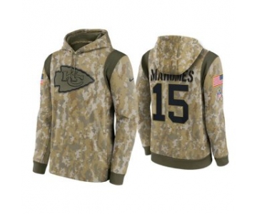 Men's Kansas City Chiefs #15 Patrick Mahomes Camo 2021 Salute To Service Therma Performance Pullover Hoodie