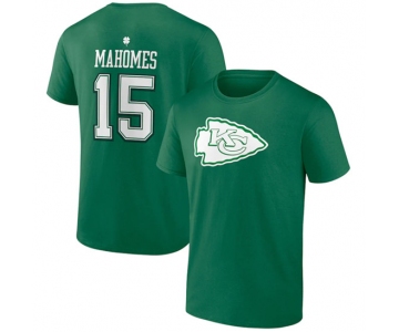 Men's Kansas City Chiefs #15 Patrick Mahomes Green St. Patrick's Day Icon Player T-Shirt