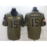 Men's Kansas City Chiefs #15 Patrick Mahomes Nike Olive 2021 Salute To Service Limited Player Jersey
