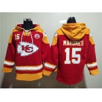 Men's Kansas City Chiefs #15 Patrick Mahomes Red Lace-Up Pullover Hoodie
