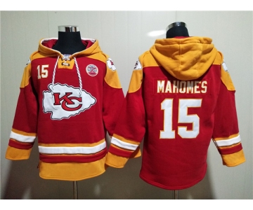 Men's Kansas City Chiefs #15 Patrick Mahomes Red Lace-Up Pullover Hoodie