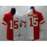 Men's Kansas City Chiefs #15 Patrick Mahomes Red White Split Vapor Limited Stitched Jersey