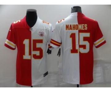 Men's Kansas City Chiefs #15 Patrick Mahomes Red White Split Vapor Limited Stitched Jersey