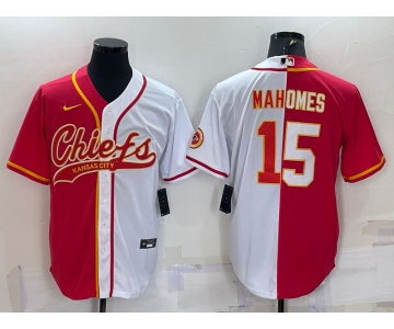 Men's Kansas City Chiefs #15 Patrick Mahomes Red White Two Tone With Patch Cool Base Stitched Baseball Jersey