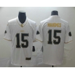 Men's Kansas City Chiefs #15 Patrick Mahomes White 100th Season Golden Edition Jersey