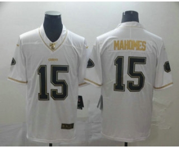 Men's Kansas City Chiefs #15 Patrick Mahomes White 100th Season Golden Edition Jersey