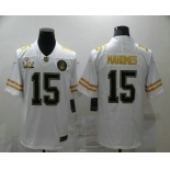 Men's Kansas City Chiefs #15 Patrick Mahomes White Super Bowl LIV Golden Edition Jersey