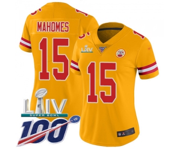 Nike Chiefs #15 Patrick Mahomes Gold Super Bowl LIV 2020 Women's Stitched NFL Limited Inverted Legend 100th Season Jersey