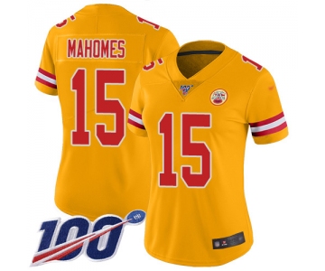 Nike Chiefs #15 Patrick Mahomes Gold Women's Stitched NFL Limited Inverted Legend 100th Season Jersey