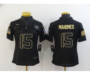 Women's Kansas City Chiefs #15 Patrick Mahomes Black 2020 Salute To Service Stitched NFL Nike Limited Jersey