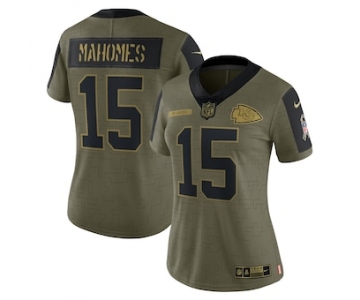 Women's Kansas City Chiefs #15 Patrick Mahomes Nike Olive 2021 Salute To Service Limited Player Jersey