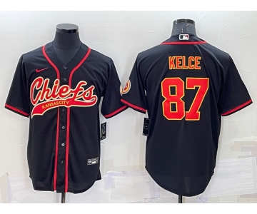 Men's Kansas City Chiefs #87 Travis Kelce Black Stitched Cool Base Nike Baseball Jersey