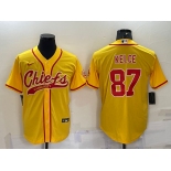 Men's Kansas City Chiefs #87 Travis Kelce Gold With Patch Cool Base Stitched Baseball Jersey