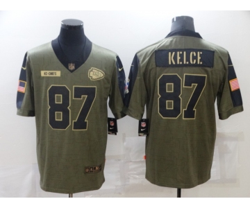 Men's Kansas City Chiefs #87 Travis Kelce Nike Olive 2021 Salute To Service Limited Player Jersey