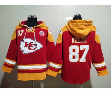 Men's Kansas City Chiefs #87 Travis Kelce Red Lace-Up Pullover Hoodie
