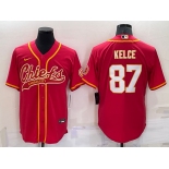Men's Kansas City Chiefs #87 Travis Kelce Red Stitched Cool Base Nike Baseball Jersey
