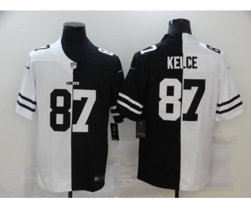 Men's Kansas City Chiefs #87 Travis Kelce White Black Peaceful Coexisting 2020 Vapor Untouchable Stitched NFL Nike Limited Jersey