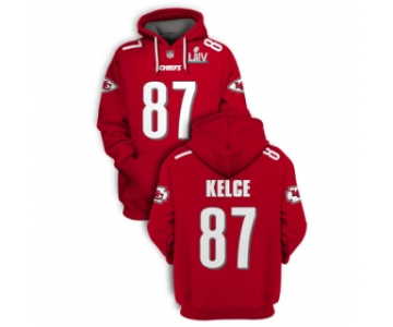 Men's Red Kansas City Chiefs #87 Travis Kelce 2021 Super Bowl LIV Pullover Hoodie