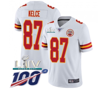 Nike Chiefs #87 Travis Kelce White Super Bowl LIV 2020 Youth Stitched NFL 100th Season Vapor Untouchable Limited Jersey