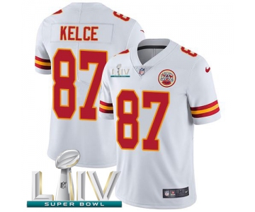 Nike Chiefs #87 Travis Kelce White Super Bowl LIV 2020 Youth Stitched NFL Vapor Untouchable Limited Jersey