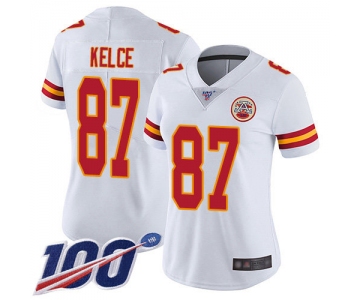 Nike Chiefs #87 Travis Kelce White Women's Stitched NFL 100th Season Vapor Limited Jersey