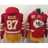 Nike Kansas City Chiefs #87 Travis Kelce Red Gold Name & Number Pullover NFL Hoodie