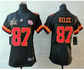 Women's Kansas City Chiefs #87 Travis Kelce Black 2021 Super Bowl LV Vapor Untouchable Stitched Nike Limited NFL Jersey