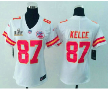 Women's Kansas City Chiefs #87 Travis Kelce White 2021 Super Bowl LV Vapor Untouchable Stitched Nike Limited NFL Jersey