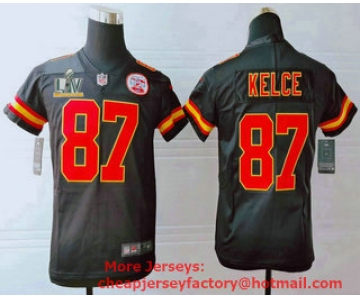 Youth Kansas City Chiefs #87 Travis Kelce Black 2021 Super Bowl LV Vapor Untouchable Stitched Nike Limited NFL Jersey