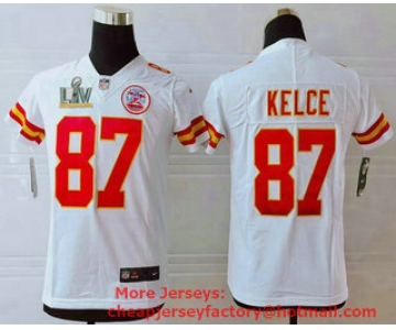 Youth Kansas City Chiefs #87 Travis Kelce White 2021 Super Bowl LV Vapor Untouchable Stitched Nike Limited NFL Jersey