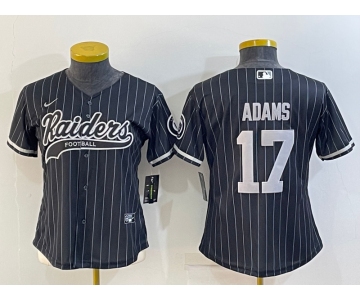 Women's Las Vegas Raiders #17 Davante Adams Black Team Big Logo With Patch Cool Base Stitched Baseball Jersey