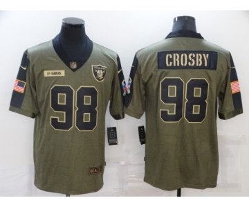 Men's Las Vegas Raiders #98 Maxx Crosby 2021 Olive Salute To Service Limited Stitched Jersey