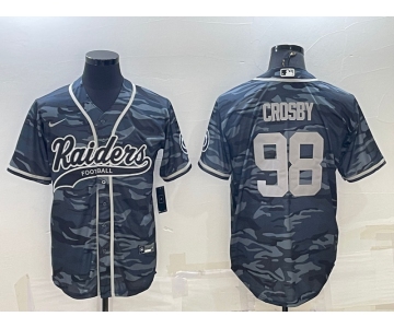 Men's Las Vegas Raiders #98 Maxx Crosby Grey Camo With Patch Cool Base Stitched Baseball Jersey