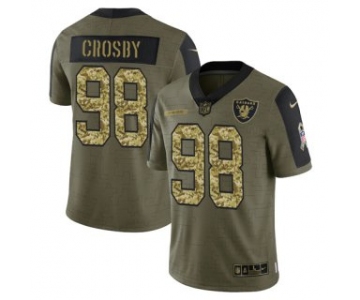 Men's Olive Las Vegas Raiders #98 Maxx Crosby 2021 Camo Salute To Service Limited Stitched Jersey