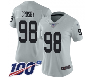 Oakland Raiders #98 Maxx Crosby Women's Silver Limited 100th Season Inverted Legend Football Jersey