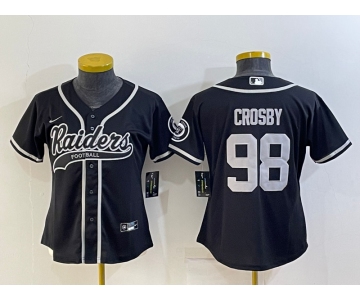 Women's Las Vegas Raiders #98 Maxx Crosby Black With Patch Cool Base Stitched Baseball Jersey