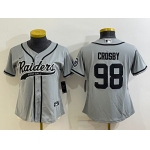 Women's Las Vegas Raiders #98 Maxx Crosby Grey With Patch Cool Base Stitched Baseball Jersey