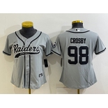 Women's Las Vegas Raiders #98 Maxx Crosby Grey With Patch Cool Base Stitched Baseball Jersey