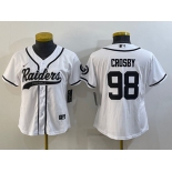Women's Las Vegas Raiders #98 Maxx Crosby White With Patch Cool Base Stitched Baseball Jersey
