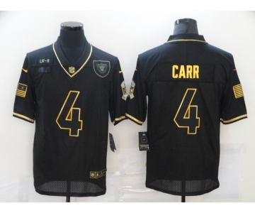 Men's Las Vegas Raiders #4 Derek Carr Black Gold 2020 Salute To Service Stitched NFL Nike Limited Jersey