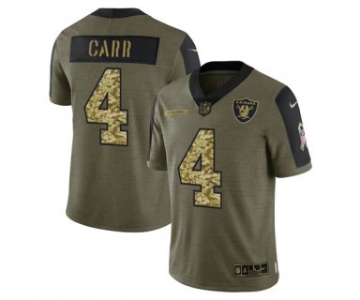 Men's Olive Las Vegas Raiders #4 Derek Carr 2021 Camo Salute To Service Limited Stitched Jersey