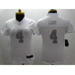 Nike Oakland Raiders #4 Derek Carr Platinum White Limited Womens Jersey