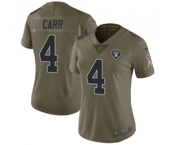 Nike Raiders #4 Derek Carr Olive Women's Stitched NFL Limited 2017 Salute to Service Jersey