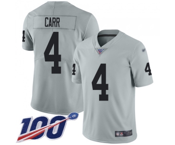 Nike Raiders #4 Derek Carr Silver Men's Stitched NFL Limited Inverted Legend 100th Season Jersey