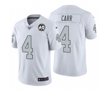 Nike Raiders #4 Derek Carr White 60th Anniversary Patch Men's Stitched NFL 100 Limited Color Rush Jersey