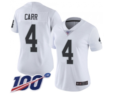 Nike Raiders #4 Derek Carr White Women's Stitched NFL 100th Season Vapor Limited Jersey