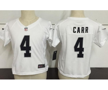 Toddler Oakland Raiders #4 Derek Carr White Road Stitched NFL Nike Game Jersey