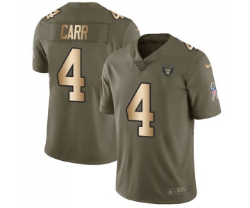 Youth Nike Oakland Raiders 4 Derek Carr Olive Gold Stitched NFL Limited 2017 Salute to Service Jersey